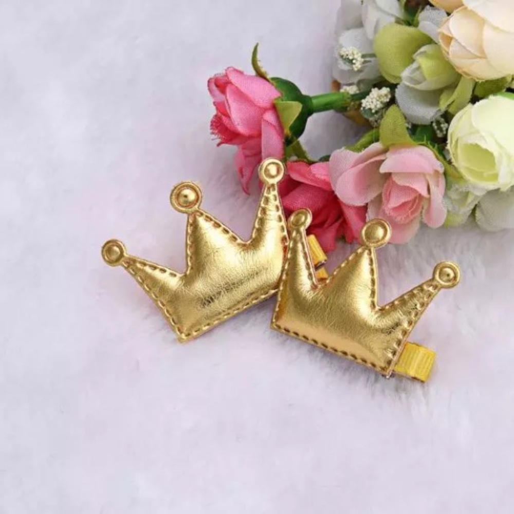 Gold princess crown hair clip barrettes